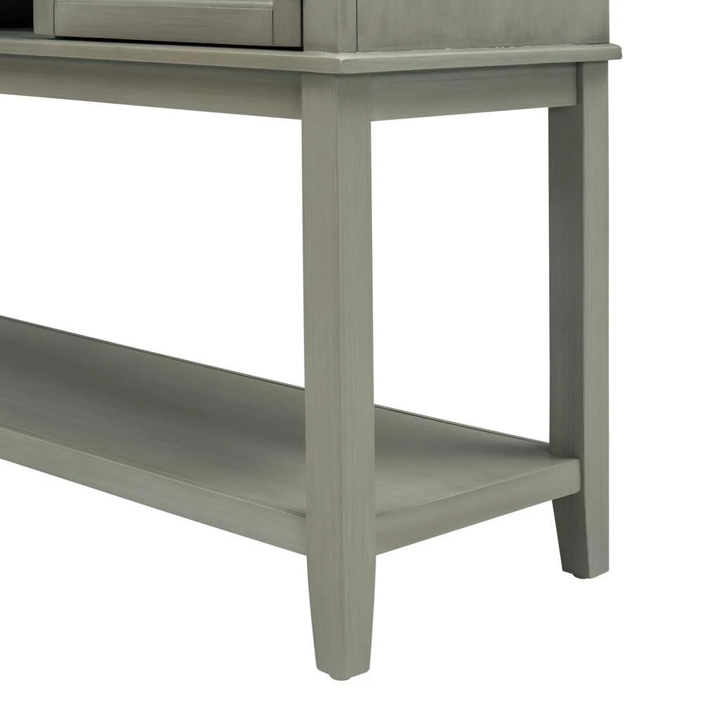45 in. Wooden Console Table with Wine Rack Open Shelf Storage Sideboard (Antique Gray) by Siavonce 7 45 in. Wooden Console Table with Wine Rack Open Shelf Storage Sideboard (Antique Gray) by Siavonce - Image 5