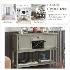 45 in. Wooden Console Table with Wine Rack Open Shelf Storage Sideboard (Antique Gray) by Siavonce 26 45 in. Wooden Console Table with Wine Rack Open Shelf Storage Sideboard (Antique Gray) by Siavonce -OS Home Sales Shop antique gray siavonce console tables t y wf281028aae 1f 1000