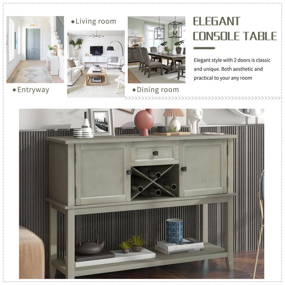 45 in. Wooden Console Table with Wine Rack Open Shelf Storage Sideboard (Antique Gray) by Siavonce 12 45 in. Wooden Console Table with Wine Rack Open Shelf Storage Sideboard (Antique Gray) by Siavonce - Image 10