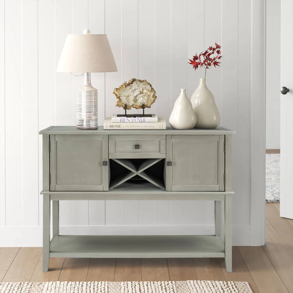 45 in. Wooden Console Table with Wine Rack Open Shelf Storage Sideboard (Antique Gray) by Siavonce 17 45 in. Wooden Console Table with Wine Rack Open Shelf Storage Sideboard (Antique Gray) by Siavonce - Image 15