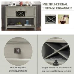 45 in. Wooden Console Table with Wine Rack Open Shelf Storage Sideboard (Antique Gray) by Siavonce 27 45 in. Wooden Console Table with Wine Rack Open Shelf Storage Sideboard (Antique Gray) by Siavonce -OS Home Sales Shop antique gray siavonce console tables t y wf281028aae 44 1000