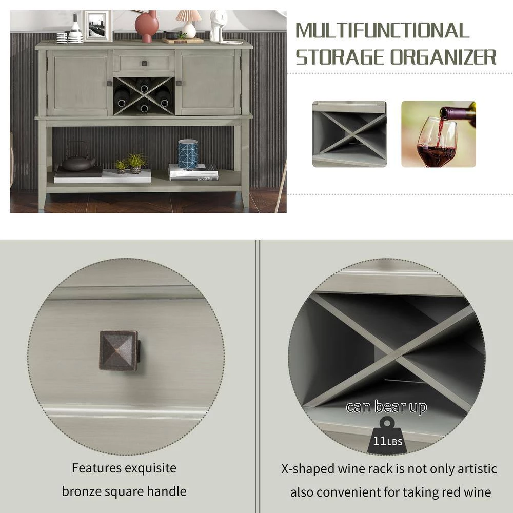 45 in. Wooden Console Table with Wine Rack Open Shelf Storage Sideboard (Antique Gray) by Siavonce 13 45 in. Wooden Console Table with Wine Rack Open Shelf Storage Sideboard (Antique Gray) by Siavonce - Image 11