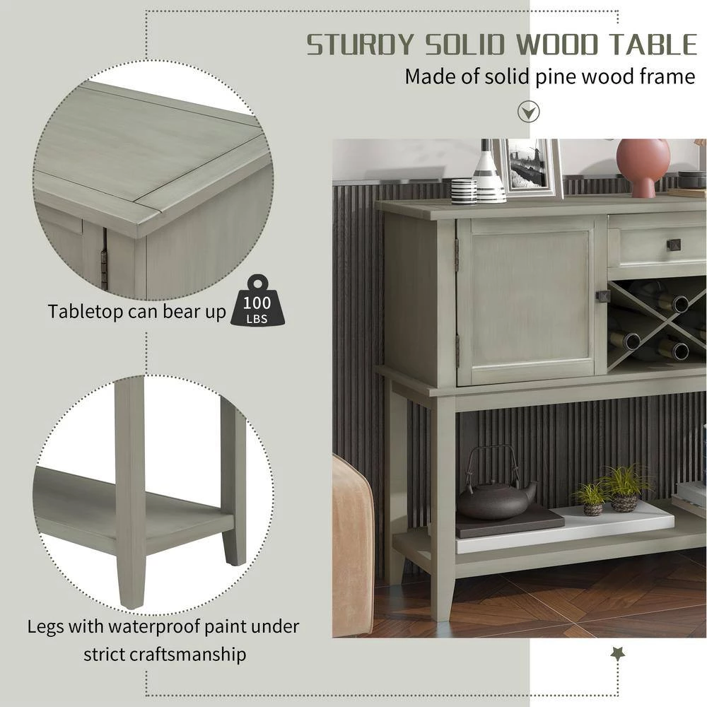45 in. Wooden Console Table with Wine Rack Open Shelf Storage Sideboard (Antique Gray) by Siavonce 11 45 in. Wooden Console Table with Wine Rack Open Shelf Storage Sideboard (Antique Gray) by Siavonce - Image 9