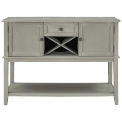 45 in. Wooden Console Table with Wine Rack Open Shelf Storage Sideboard (Antique Gray) by Siavonce