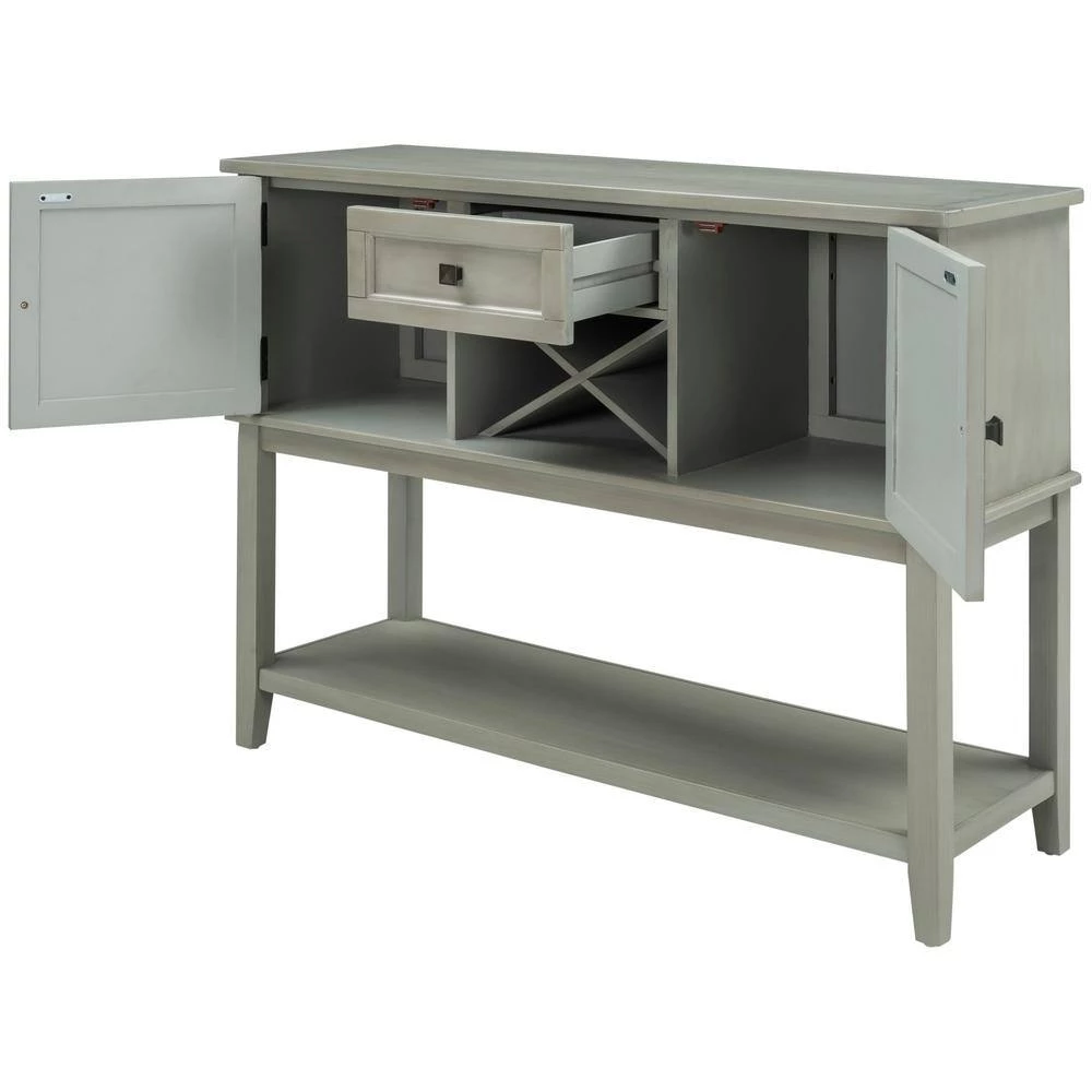 45 in. Wooden Console Table with Wine Rack Open Shelf Storage Sideboard (Antique Gray) by Siavonce 9 45 in. Wooden Console Table with Wine Rack Open Shelf Storage Sideboard (Antique Gray) by Siavonce - Image 7