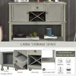 45 in. Wooden Console Table with Wine Rack Open Shelf Storage Sideboard (Antique Gray) by Siavonce 28 45 in. Wooden Console Table with Wine Rack Open Shelf Storage Sideboard (Antique Gray) by Siavonce -OS Home Sales Shop antique gray siavonce console tables t y wf281028aae fa 1000