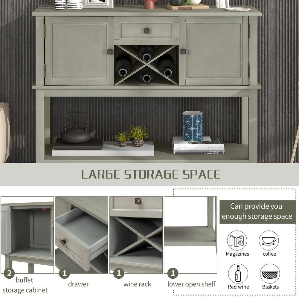 45 in. Wooden Console Table with Wine Rack Open Shelf Storage Sideboard (Antique Gray) by Siavonce 14 45 in. Wooden Console Table with Wine Rack Open Shelf Storage Sideboard (Antique Gray) by Siavonce - Image 12