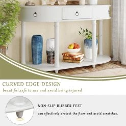 48 in. Antique White Retro Solid Wood Frame Curved Console Table and Legs with Single Drawer Half Moon Entry Table by Siavonce -OS Home Sales Shop antique white siavonce console tables t y wf282467aak 1f 1000