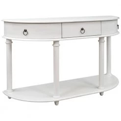 48 in. Antique White Retro Solid Wood Frame Curved Console Table and Legs with Single Drawer Half Moon Entry Table by Siavonce -OS Home Sales Shop antique white siavonce console tables t y wf282467aak 66 1000