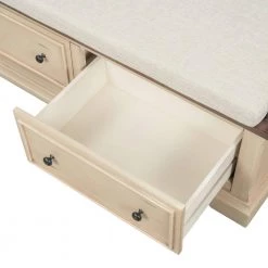 43 x 16 x 16.3 In. Beige+Sepia Solid Wood Shoe Bench with 2 Large Drawers and Removable Cushion Storage Bench by Siavonce -OS Home Sales Shop beige sepia siavonce dining benches t y wf282365aan 1d 1000