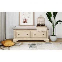 43 x 16 x 16.3 In. Beige+Sepia Solid Wood Shoe Bench with 2 Large Drawers and Removable Cushion Storage Bench by Siavonce -OS Home Sales Shop beige sepia siavonce dining benches t y wf282365aan 31 1000
