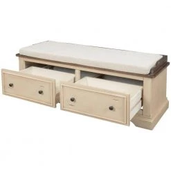 43 x 16 x 16.3 In. Beige+Sepia Solid Wood Shoe Bench with 2 Large Drawers and Removable Cushion Storage Bench by Siavonce -OS Home Sales Shop beige sepia siavonce dining benches t y wf282365aan 77 1000