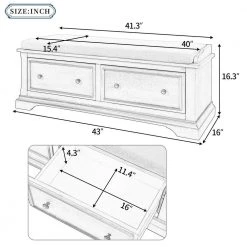 43 x 16 x 16.3 In. Beige+Sepia Solid Wood Shoe Bench with 2 Large Drawers and Removable Cushion Storage Bench by Siavonce -OS Home Sales Shop beige sepia siavonce dining benches t y wf282365aan c3 1000