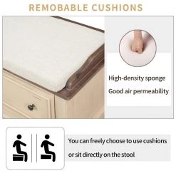 43 x 16 x 16.3 In. Beige+Sepia Solid Wood Shoe Bench with 2 Large Drawers and Removable Cushion Storage Bench by Siavonce -OS Home Sales Shop beige sepia siavonce dining benches t y wf282365aan fa 1000