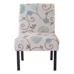Upholstered Accent Armless Living Room Chair Set of 2 (Beige Color Floral) by Siavonce