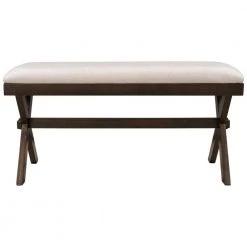Farmhouse Brown Plus Beige Rustic Wood Kitchen Upholstered Dining Bench by Siavonce