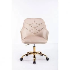 Modern Beige Velvet Desk Chair Upholstered Adjustable Swivel Task Chairs by Siavonce