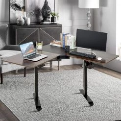 53 in. Black and Walnut L-Shaped Electric Corner Standing Desk with Adjustable Height by Siavonce -OS Home Sales Shop black and walnut siavonce standing desks ly y fx06 db 31 1000