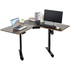 53 in. Black and Walnut L-Shaped Electric Corner Standing Desk with Adjustable Height by Siavonce