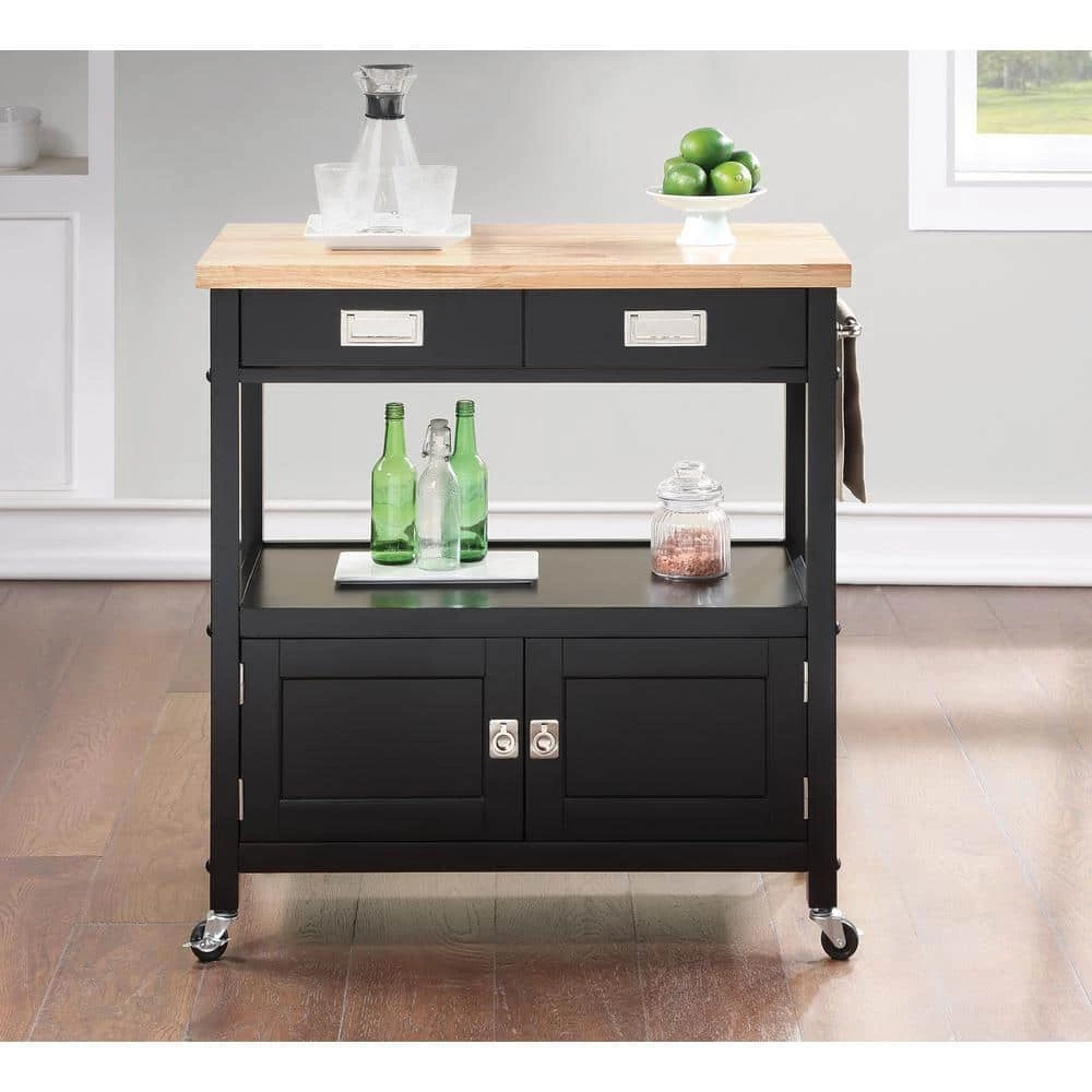 Farmhouse Black Painted Kitchen Cart with Drawer and Storage Area by OS Home and Office Furniture 3 Farmhouse Black Painted Kitchen Cart with Drawer and Storage Area by OS Home and Office Furniture