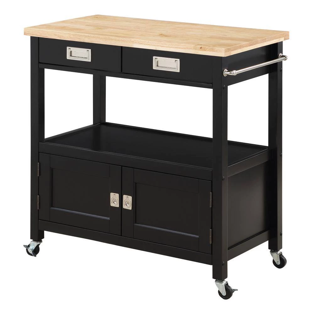 Farmhouse Black Painted Kitchen Cart with Drawer and Storage Area by OS Home and Office Furniture 11 Farmhouse Black Painted Kitchen Cart with Drawer and Storage Area by OS Home and Office Furniture - Image 9