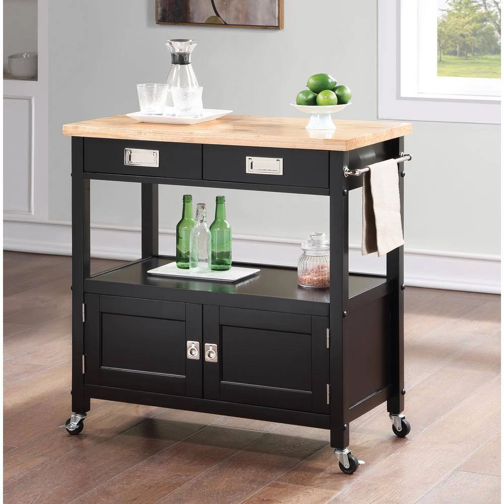 Farmhouse Black Painted Kitchen Cart with Drawer and Storage Area by OS Home and Office Furniture 6 Farmhouse Black Painted Kitchen Cart with Drawer and Storage Area by OS Home and Office Furniture - Image 4
