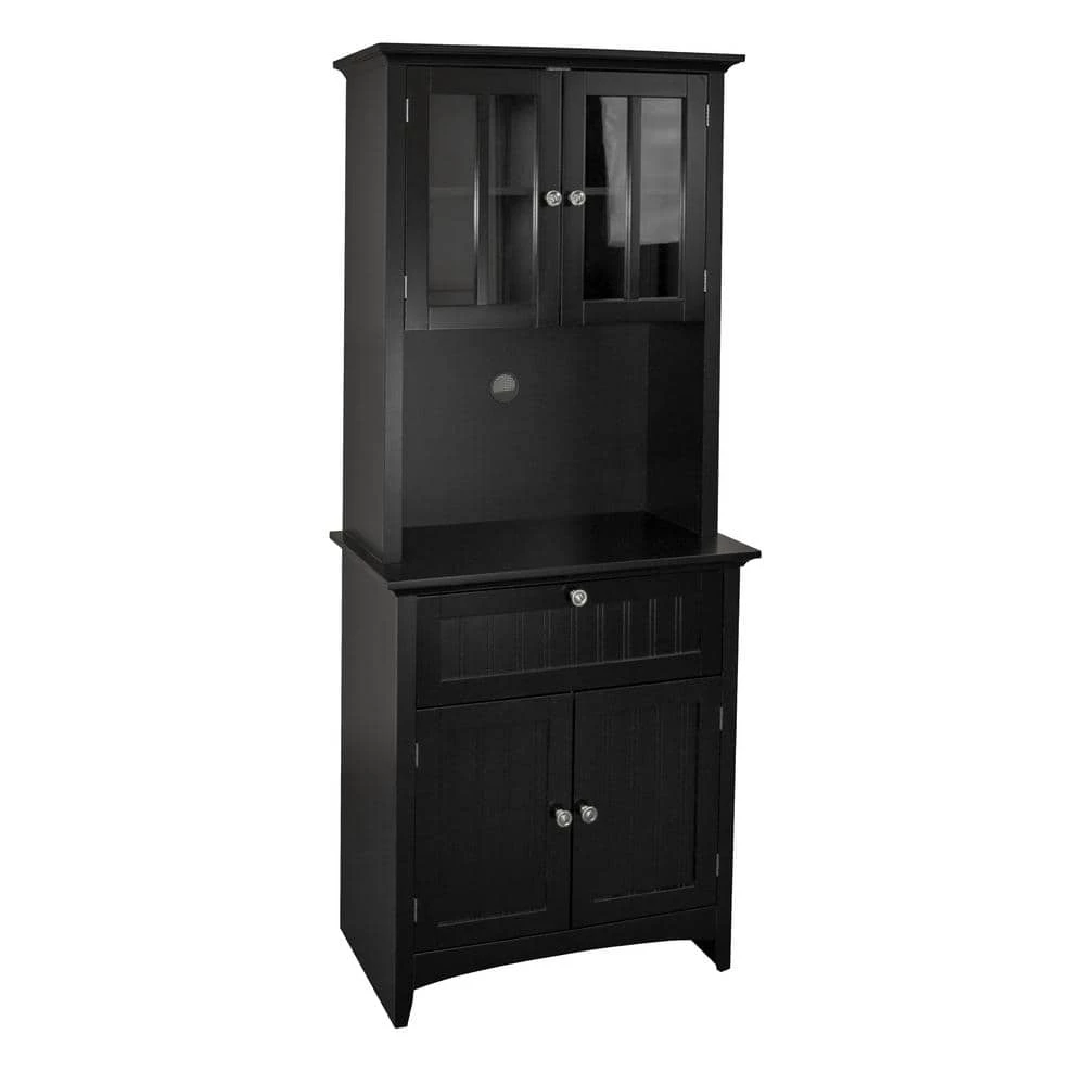 Casual Basics Black Buffet and Hutch with Framed Glass Doors and Drawer by OS Home and Office Furniture 3 Casual Basics Black Buffet and Hutch with Framed Glass Doors and Drawer by OS Home and Office Furniture