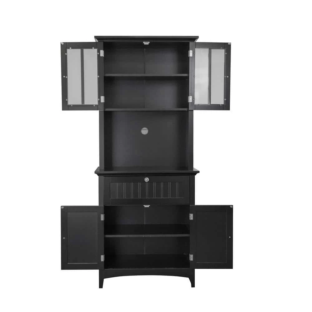 Casual Basics Black Buffet and Hutch with Framed Glass Doors and Drawer by OS Home and Office Furniture 6 Casual Basics Black Buffet and Hutch with Framed Glass Doors and Drawer by OS Home and Office Furniture - Image 4