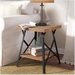 21.7 in. Brown Square Wood End Table with Solid Wood Top and Metal Base by Siavonce -OS Home Sales Shop black powder coated siavonce end side tables u y wf036983daa 31 1000