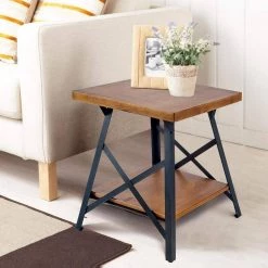 21.7 in. Brown Square Wood End Table with Solid Wood Top and Metal Base by Siavonce -OS Home Sales Shop black powder coated siavonce end side tables u y wf036983daa 44 1000
