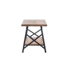 21.7 in. Brown Square Wood End Table with Solid Wood Top and Metal Base by Siavonce