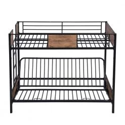Black Twin-Over-Futon Bunk Bed, Metal Futon Bunk Bed Frame with Guardrails and Ladder by Siavonce