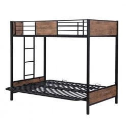 Black Twin-Over-Futon Bunk Bed, Metal Futon Bunk Bed Frame with Guardrails and Ladder by Siavonce -OS Home Sales Shop black siavonce bunk beds dj zc lp000196aab 76 1000