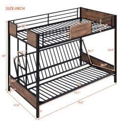 Black Twin-Over-Futon Bunk Bed, Metal Futon Bunk Bed Frame with Guardrails and Ladder by Siavonce -OS Home Sales Shop black siavonce bunk beds dj zc lp000196aab c3 1000