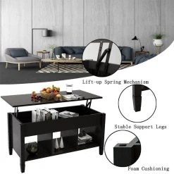 41.2 Inch Black Rectangular Solid Wood Coffee Table With Lift Function For Living Room Office by Siavonce 11 41.2 Inch Black Rectangular Solid Wood Coffee Table With Lift Function For Living Room Office by Siavonce -OS Home Sales Shop black siavonce coffee tables dj y w28219644 4f 1000