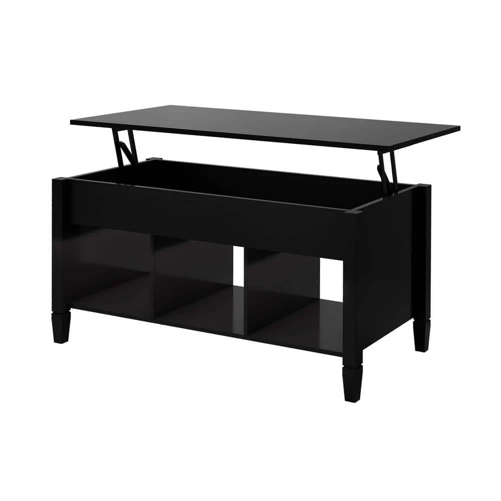 41.2 Inch Black Rectangular Solid Wood Coffee Table With Lift Function For Living Room Office by Siavonce 3 41.2 Inch Black Rectangular Solid Wood Coffee Table With Lift Function For Living Room Office by Siavonce