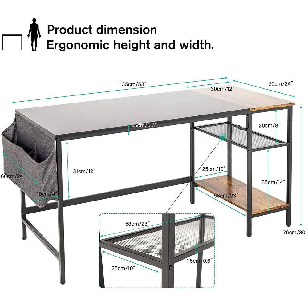23.5 in. Width Wood Grain Stitching Rectangular Black Computer Office Desk with Side Storage Bag by Siavonce 5 23.5 in. Width Wood Grain Stitching Rectangular Black Computer Office Desk with Side Storage Bag by Siavonce - Image 3