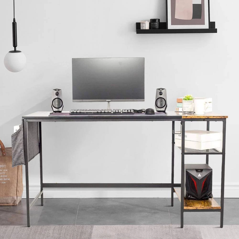 23.5 in. Width Wood Grain Stitching Rectangular Black Computer Office Desk with Side Storage Bag by Siavonce 9 23.5 in. Width Wood Grain Stitching Rectangular Black Computer Office Desk with Side Storage Bag by Siavonce - Image 7