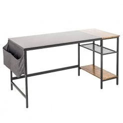 23.5 in. Width Wood Grain Stitching Rectangular Black Computer Office Desk with Side Storage Bag by Siavonce