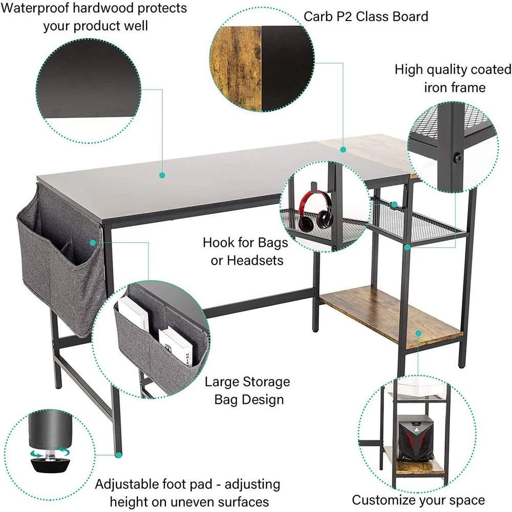 23.5 in. Width Wood Grain Stitching Rectangular Black Computer Office Desk with Side Storage Bag by Siavonce 6 23.5 in. Width Wood Grain Stitching Rectangular Black Computer Office Desk with Side Storage Bag by Siavonce - Image 4