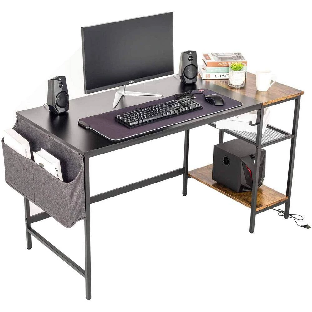 23.5 in. Width Wood Grain Stitching Rectangular Black Computer Office Desk with Side Storage Bag by Siavonce 7 23.5 in. Width Wood Grain Stitching Rectangular Black Computer Office Desk with Side Storage Bag by Siavonce - Image 5