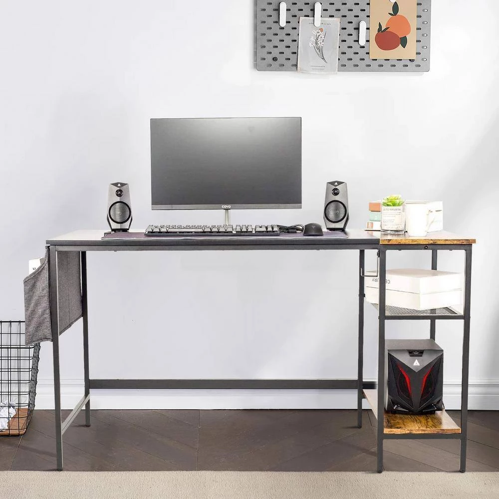 23.5 in. Width Wood Grain Stitching Rectangular Black Computer Office Desk with Side Storage Bag by Siavonce 4 23.5 in. Width Wood Grain Stitching Rectangular Black Computer Office Desk with Side Storage Bag by Siavonce - Image 2