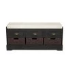 Black Storage Bench with 3-Drawers 3-Rattan Baskets and Removable Cushion 43.3 in. L x 13.2 in. W x 21.9 in. H by Siavonce -OS Home Sales Shop black siavonce dining benches xyd y wf195955 64 1000