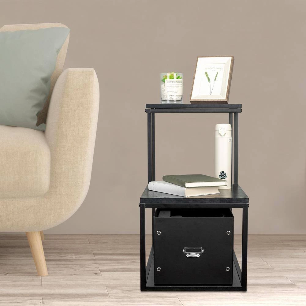 24 in. W Black L-Shaped Storage 2-Layer Side Table by Siavonce 8 24 in. W Black L-Shaped Storage 2-Layer Side Table by Siavonce - Image 6