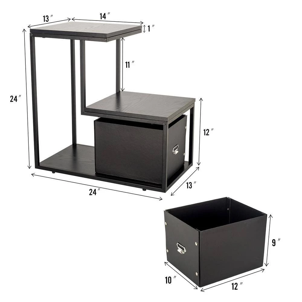 24 in. W Black L-Shaped Storage 2-Layer Side Table by Siavonce 6 24 in. W Black L-Shaped Storage 2-Layer Side Table by Siavonce - Image 4