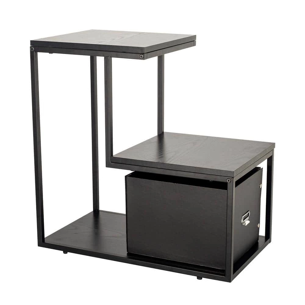 24 in. W Black L-Shaped Storage 2-Layer Side Table by Siavonce 3 24 in. W Black L-Shaped Storage 2-Layer Side Table by Siavonce