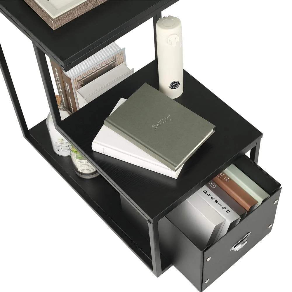 24 in. W Black L-Shaped Storage 2-Layer Side Table by Siavonce 5 24 in. W Black L-Shaped Storage 2-Layer Side Table by Siavonce - Image 3