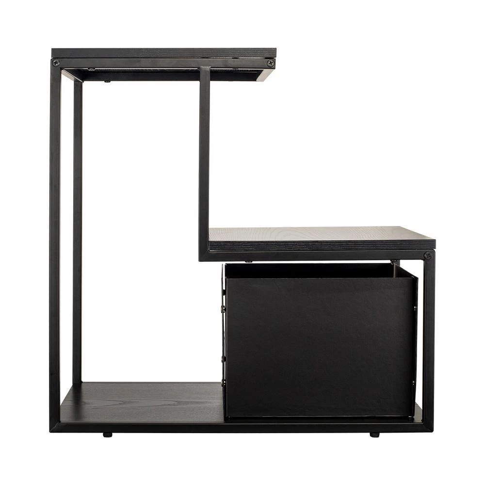 24 in. W Black L-Shaped Storage 2-Layer Side Table by Siavonce 4 24 in. W Black L-Shaped Storage 2-Layer Side Table by Siavonce - Image 2