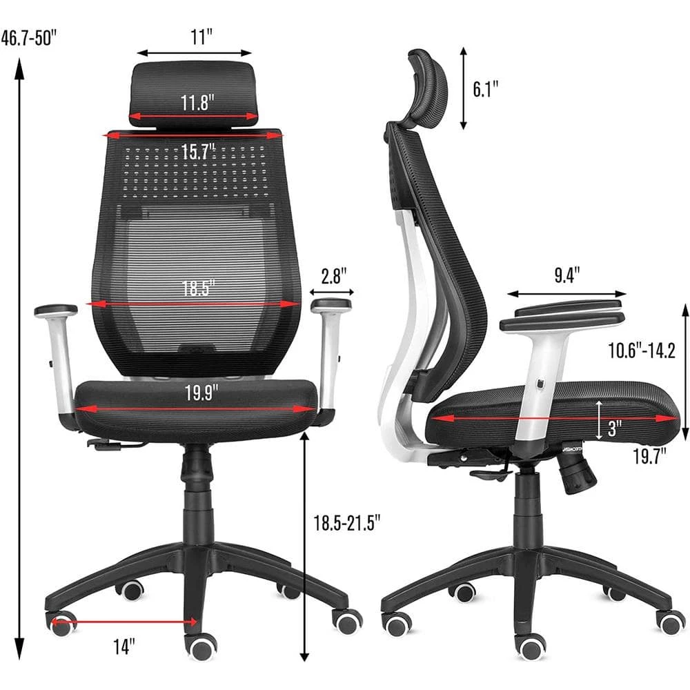 19.5 in. W Black Mesh High Back Ergonomic Office Chair with Lumbar Support and Headrest by Siavonce 7 19.5 in. W Black Mesh High Back Ergonomic Office Chair with Lumbar Support and Headrest by Siavonce - Image 5