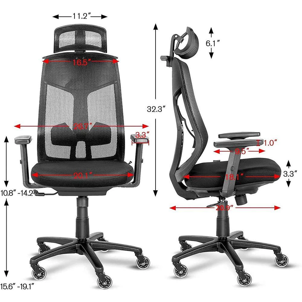 23.5 in. W Big and Tall Black Mesh Ergonomic Chair with Adjustable Height by Siavonce 7 23.5 in. W Big and Tall Black Mesh Ergonomic Chair with Adjustable Height by Siavonce - Image 5